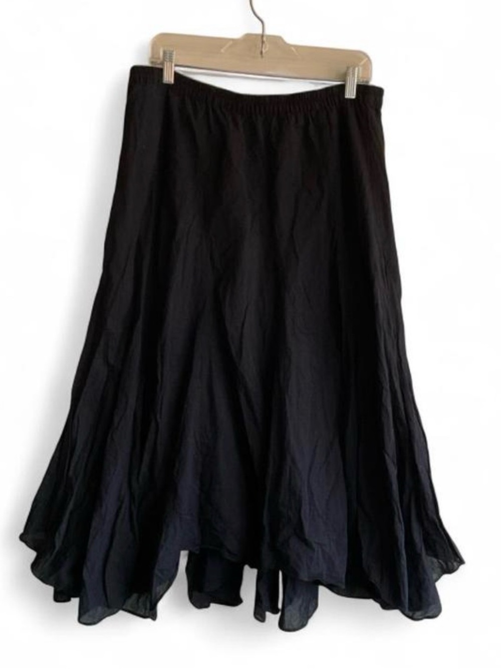Cotton Black Flowy Midi Summer Skirt - SIZE MEDIUM